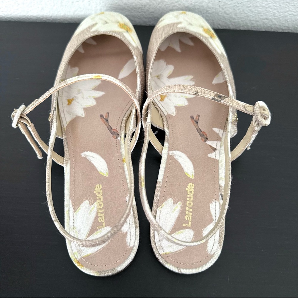 NEW Larroudé Georgina Ballet Flat In Beige Printed Raffia - Picture 3 of 11